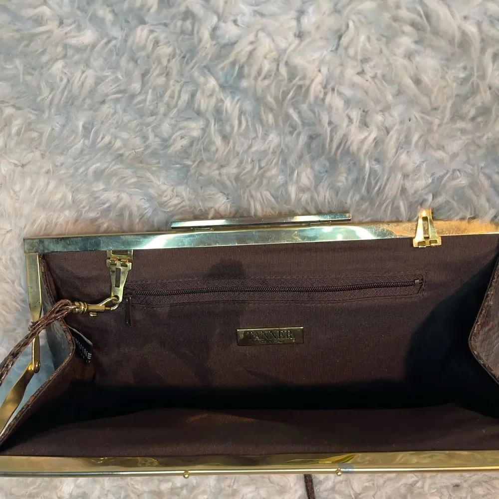 Vintage Tanner made in Italy leather shades of Brown snake skin prints clutch